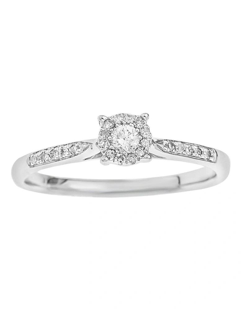 9-Carat White Gold 20-Point Diamond Centre Cluster Ring With Diamond-Set Shoulders