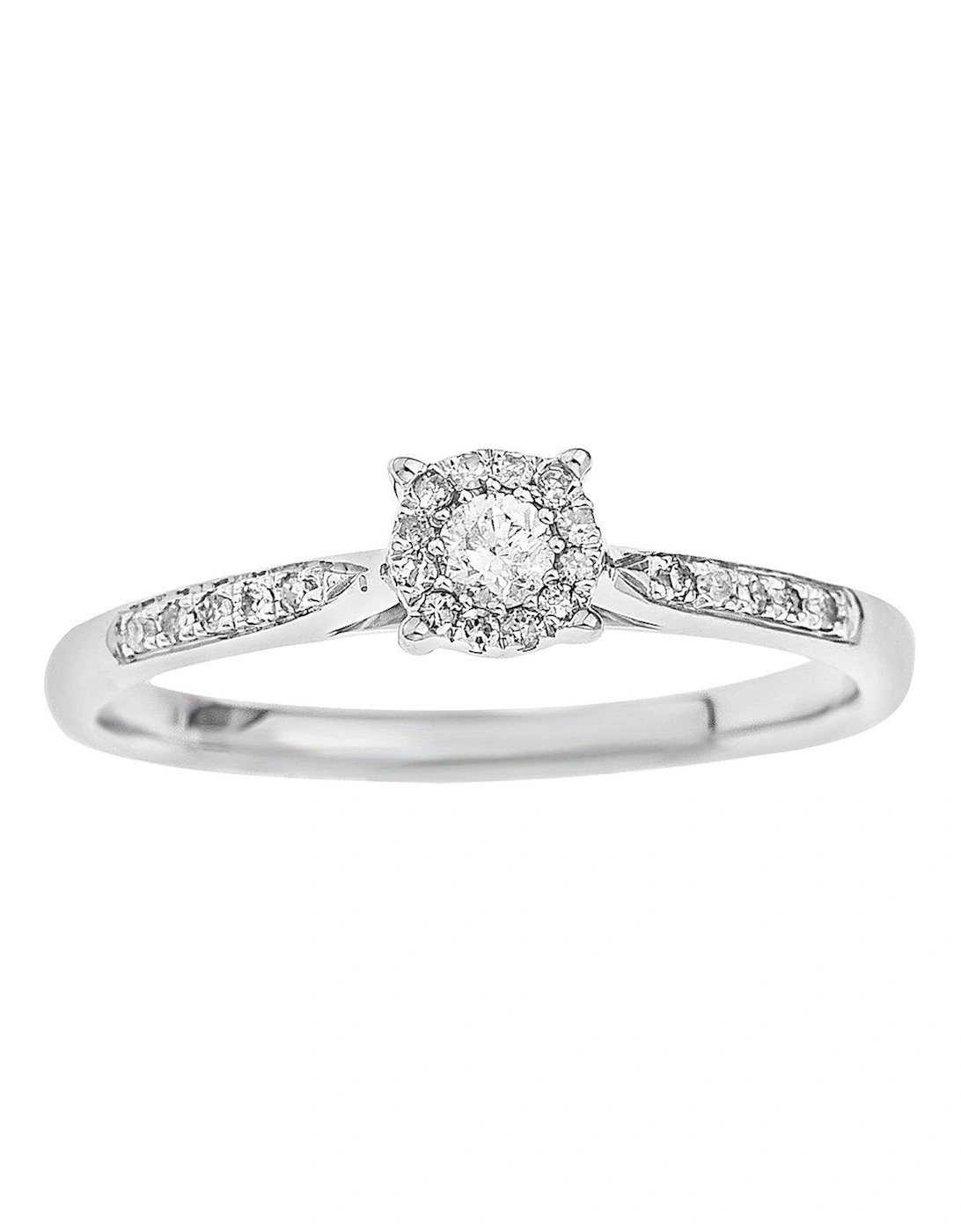 9-Carat White Gold 20-Point Diamond Centre Cluster Ring With Diamond-Set Shoulders, 2 of 1