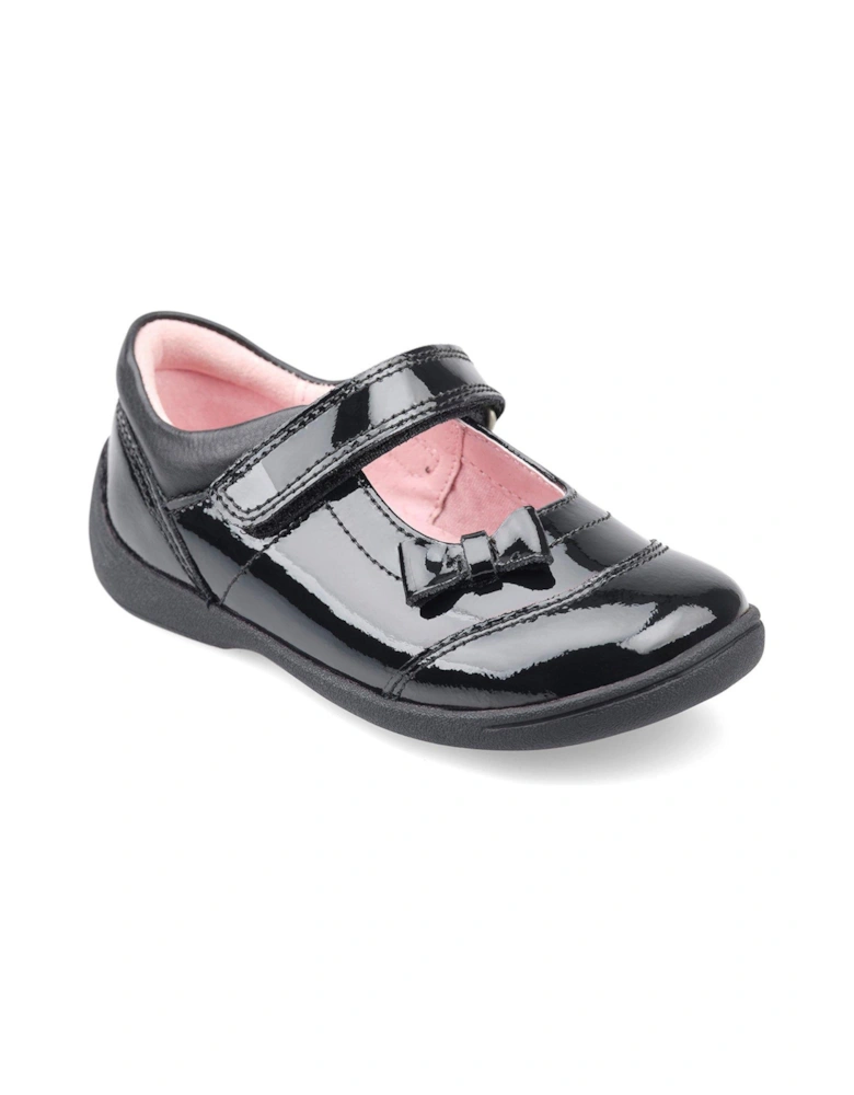 Girls Twizzle Patent Leather First School Shoes with Bow - Black