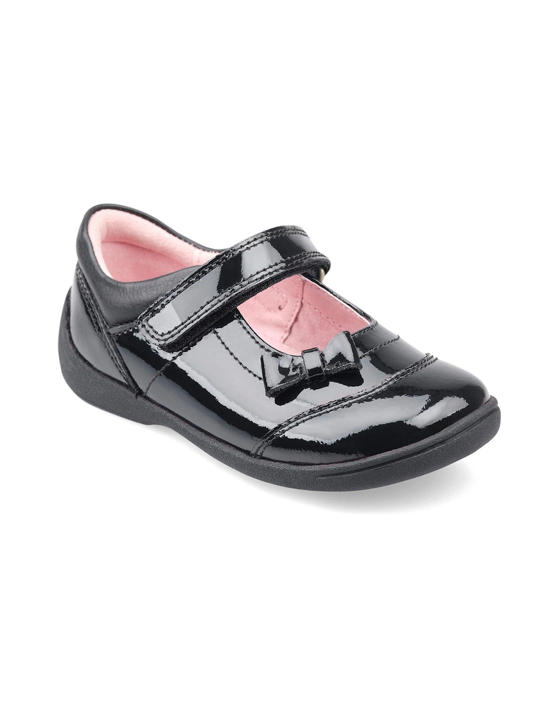 Girls Twizzle Patent Leather First School Shoes with Bow - Black, 2 of 1