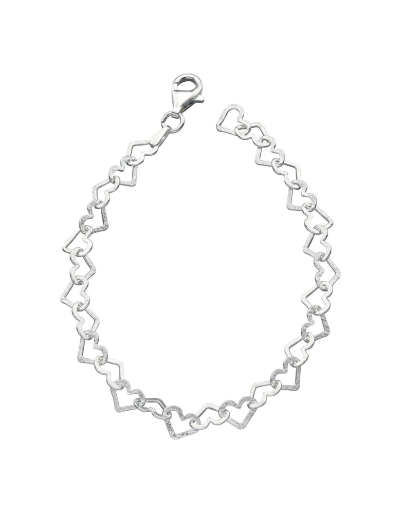 Sterling Silver Diamond Cut Heart Bracelet