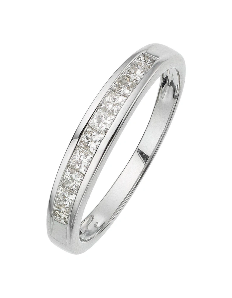 18-Carat White Gold 50 Point Princess Cut Diamond Half Eternity Ring