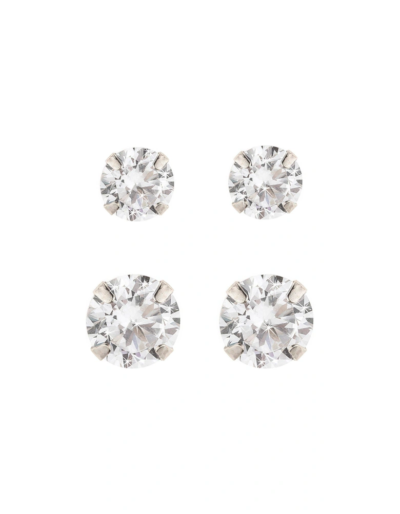 9-Carat White Gold Set of 2 Cubic Zirconia 5mm and 7mm Earrings