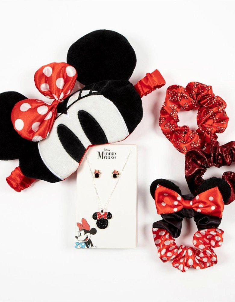 Minnie Mouse Gift Girls Earrings, Necklace, Eye Mask and Trio Scrunchie Set