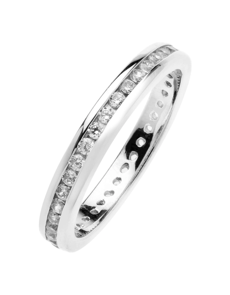 Rhodium-Plated Sterling Silver Channel Set Eternity Cubic Zirconia Ring