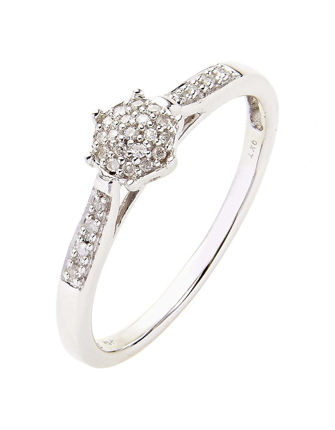 9 Carat White Gold 10 Point Diamond Cluster Ring With Diamond Set Shoulders, 2 of 1
