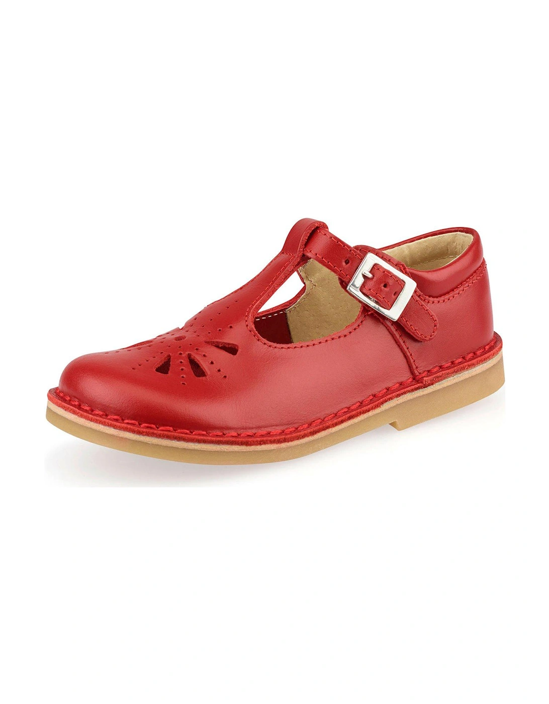 Girls Lottie Leather Classic T-Bar Buckle Shoes - Red, 3 of 2