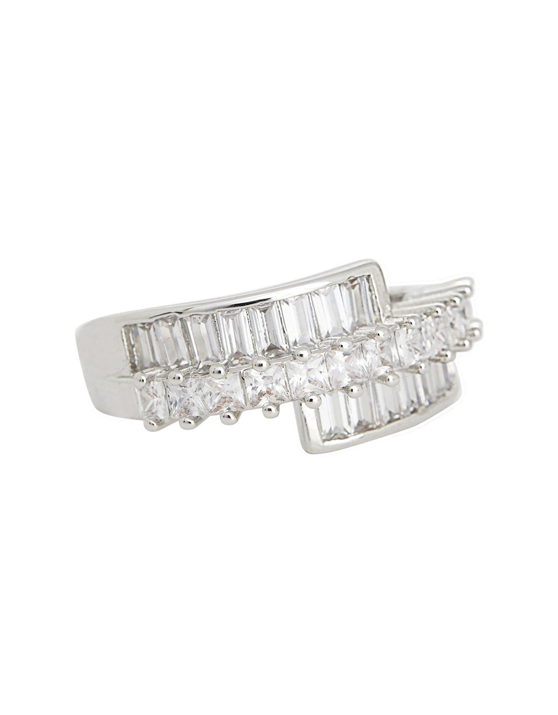 RHODIUM PLATE CUBIC ZIRCONIA BAGUETTE AND PAVE RING 16MM, 2 of 1
