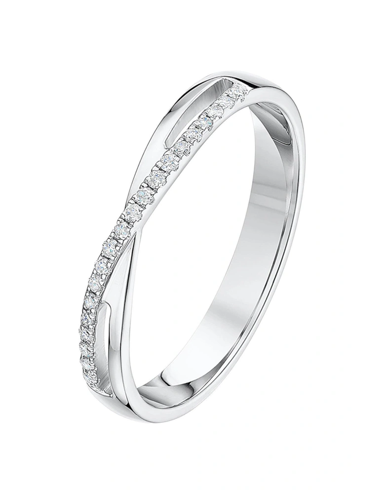 9ct White Gold Band with 0.1ct Diamond detail Ring