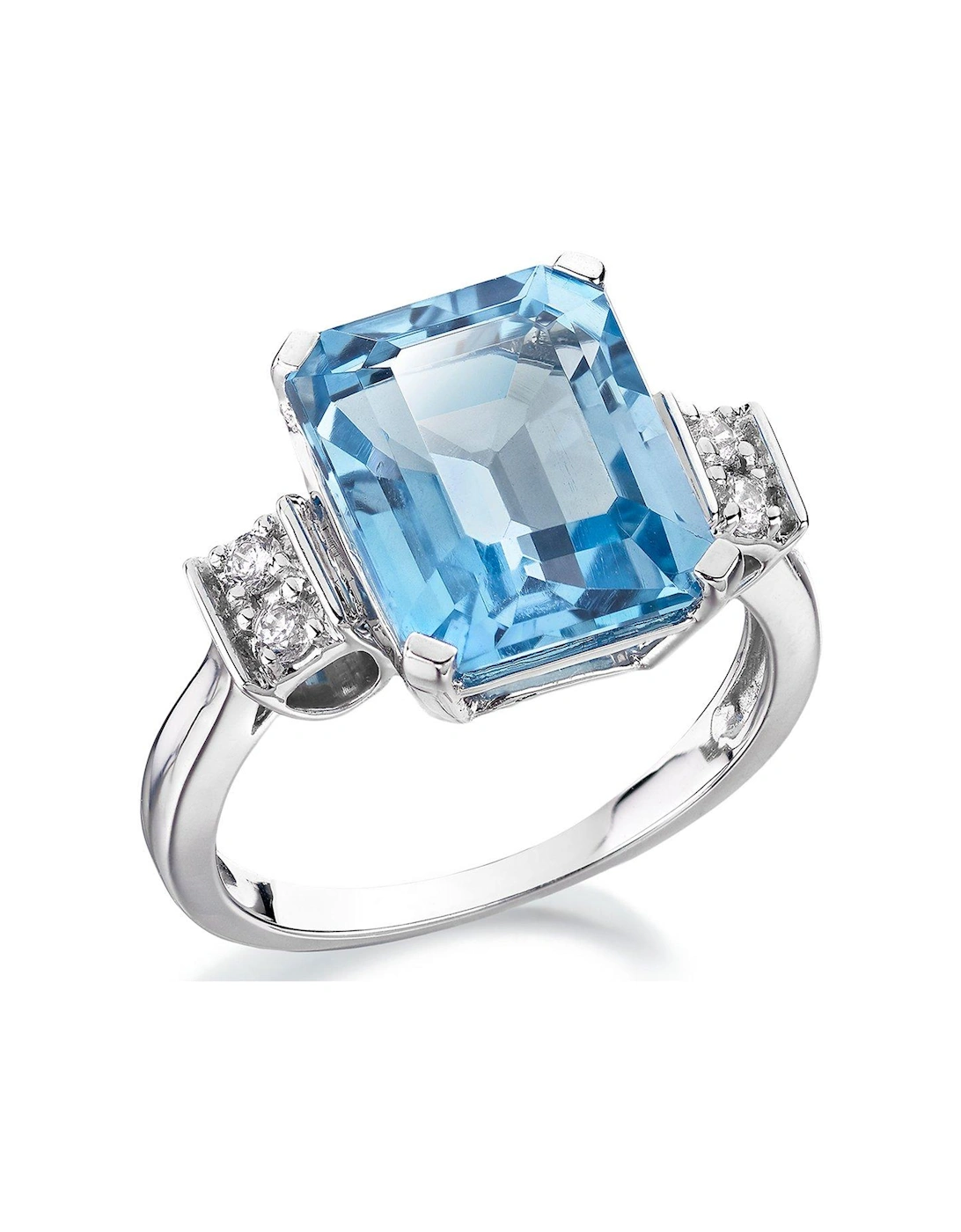 9ct White Gold Blue Topaz Emerald Cut Ring, 3 of 2