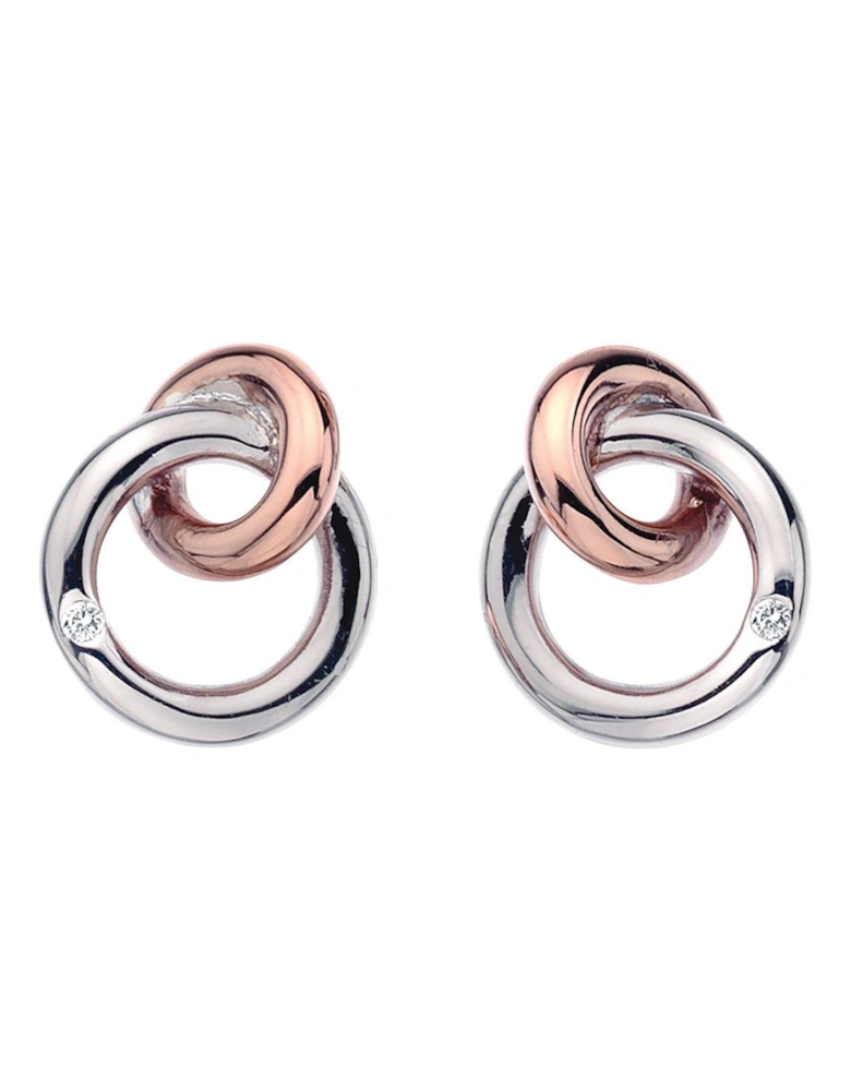Eternity Sterling Silver and 18 Carat Gold Vermeil Diamond Set Interlocking Earrings