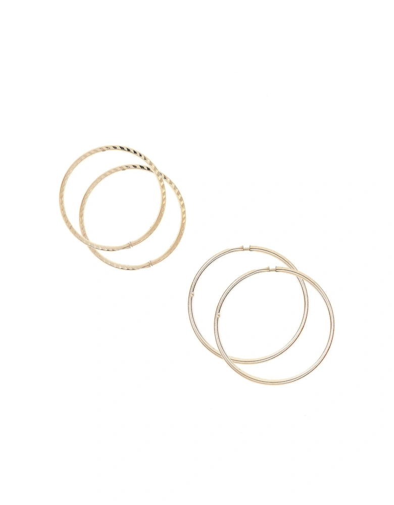 9 Carat Yellow Gold Set of Two Crimped Tube Hoops