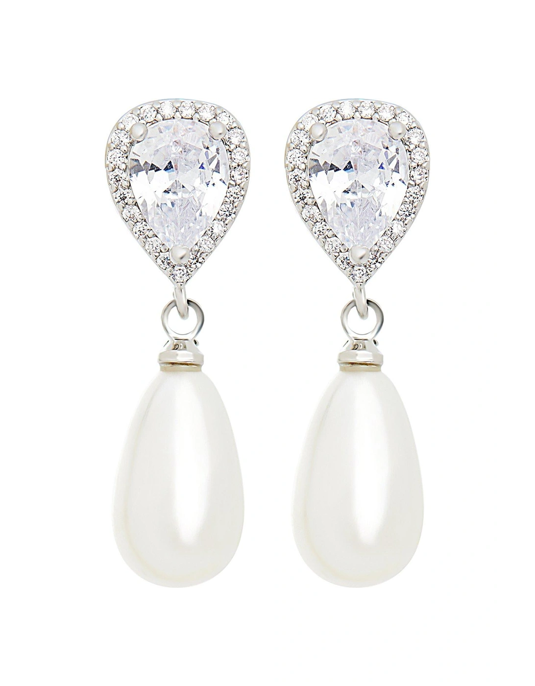 RHODIUM PLATE CUBIC ZIRCONIA PEAR AND TEARDROP PEARL EARRING, 2 of 1