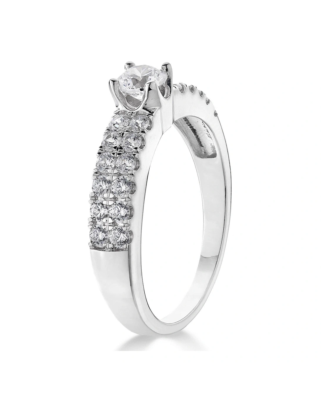 9ct White Gold 1ct Two-Row Diamond Solitaire Ring with Set Shoulders