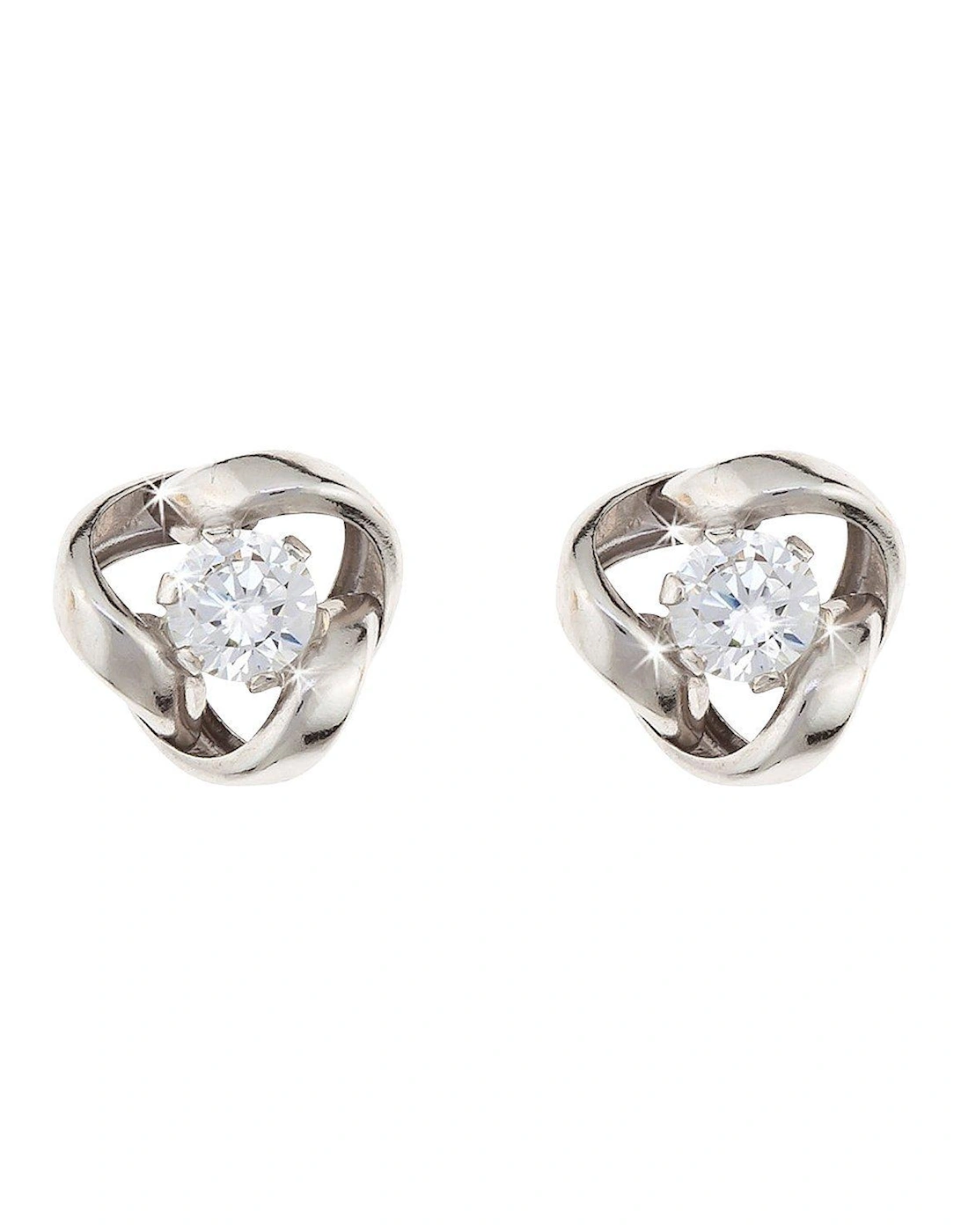 9 Carat White Gold 6.5mm Cubic Zirconia Knot Earrings, 2 of 1