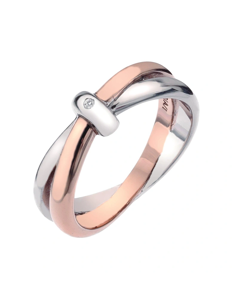 Eternity Sterling Silver and 18 Carat Gold Vermeil Diamond Set Interlocking Ring