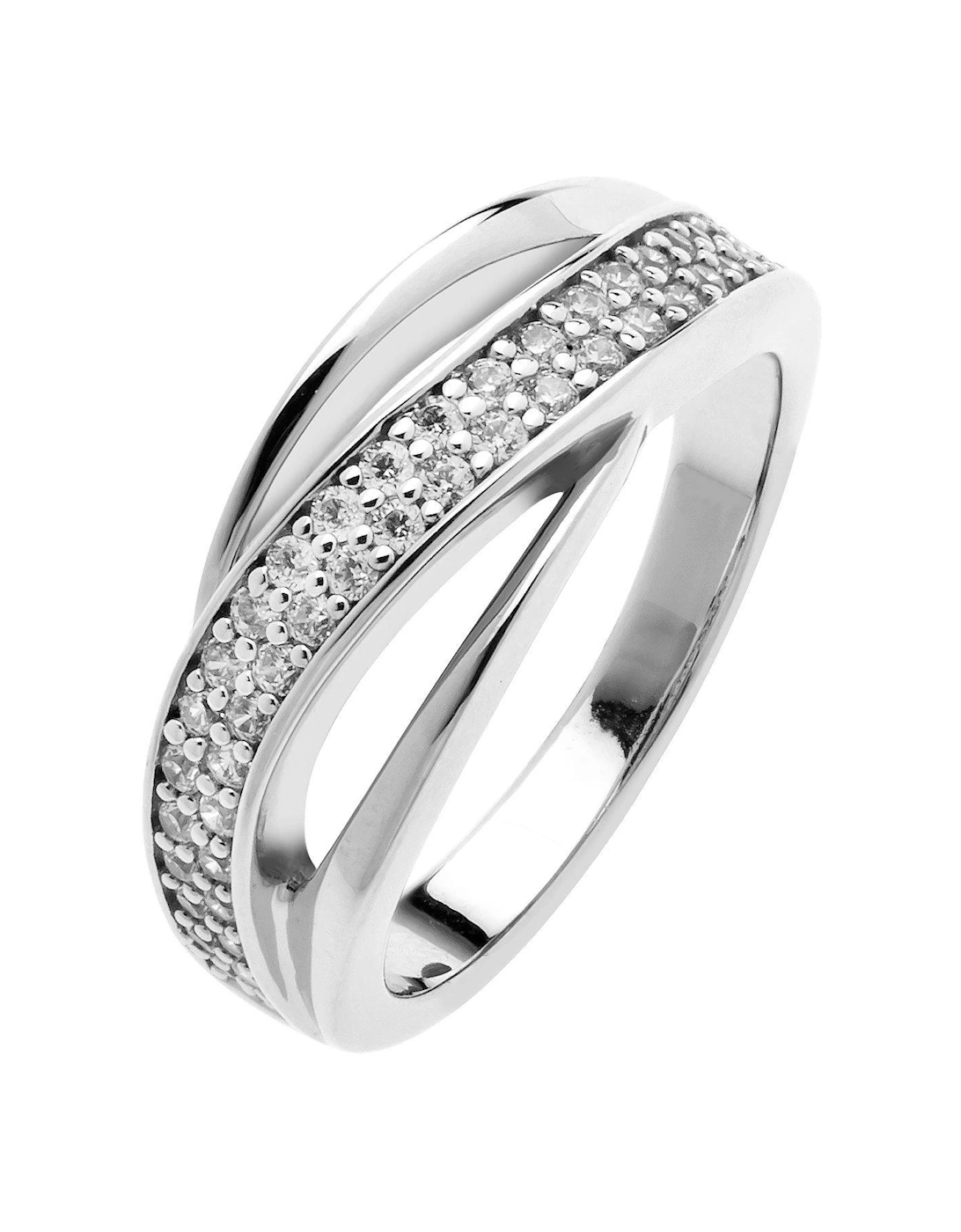 Rhodium-Plated Sterling Silver Twisted Triple Band Cubic Zirconia Ring, 2 of 1