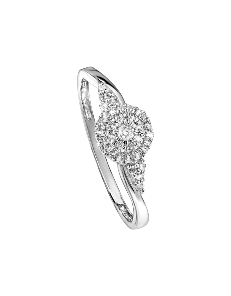 9ct White Gold 0.16ct Diamond Halo Swirl Ring