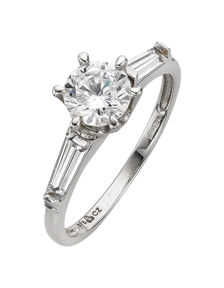 9 Carat White Gold CZ Solitaire Ring with Graduated Stone Set Shoulders