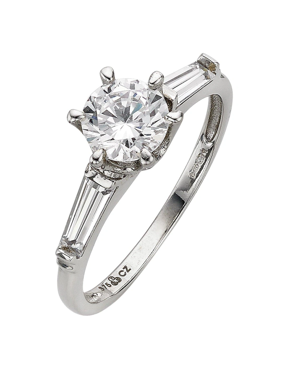 9 Carat White Gold CZ Solitaire Ring with Graduated Stone Set Shoulders, 2 of 1