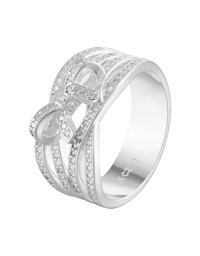 Sterling Silver Multi Row Cubic Zirconia Bow Ring