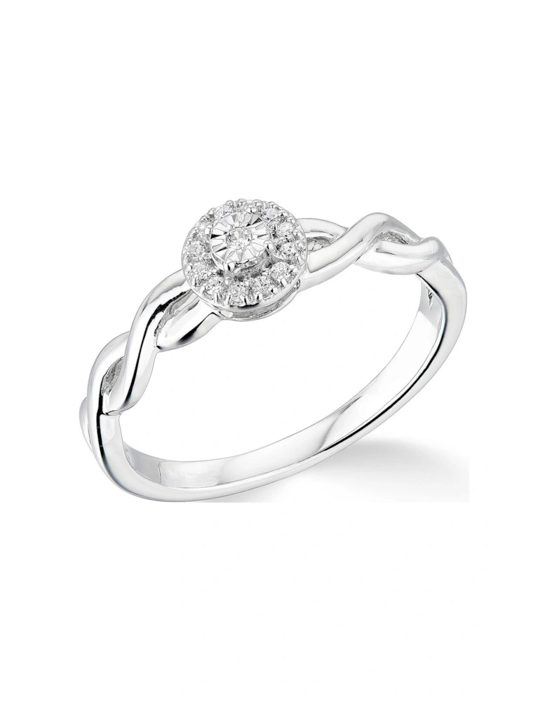 9K White Gold 0.10ct Cluster Ring With Twisted Shoulders