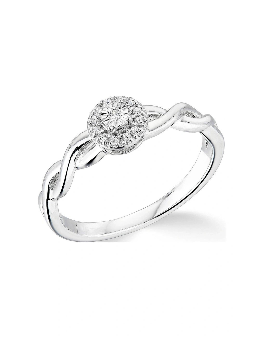 9K White Gold 0.10ct Cluster Ring With Twisted Shoulders, 3 of 2