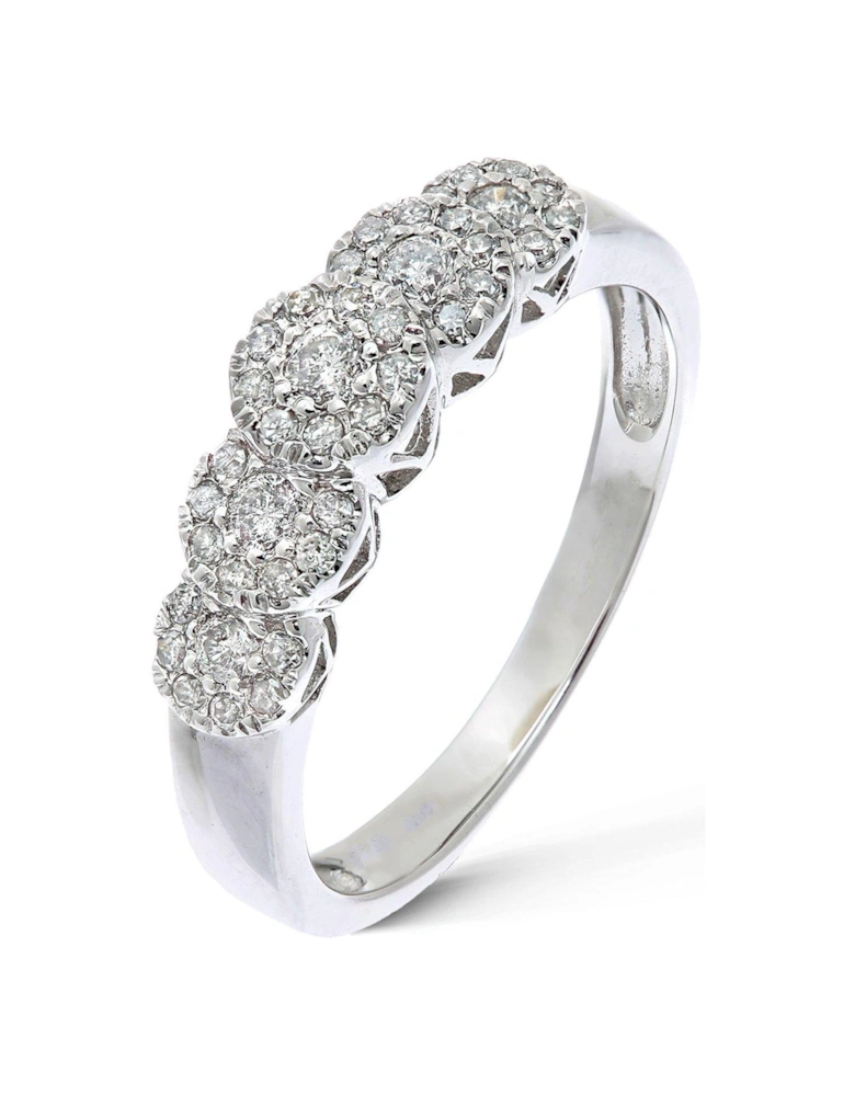 9 Carat White Gold, 35 Point 5 Cluster Eternity Ring