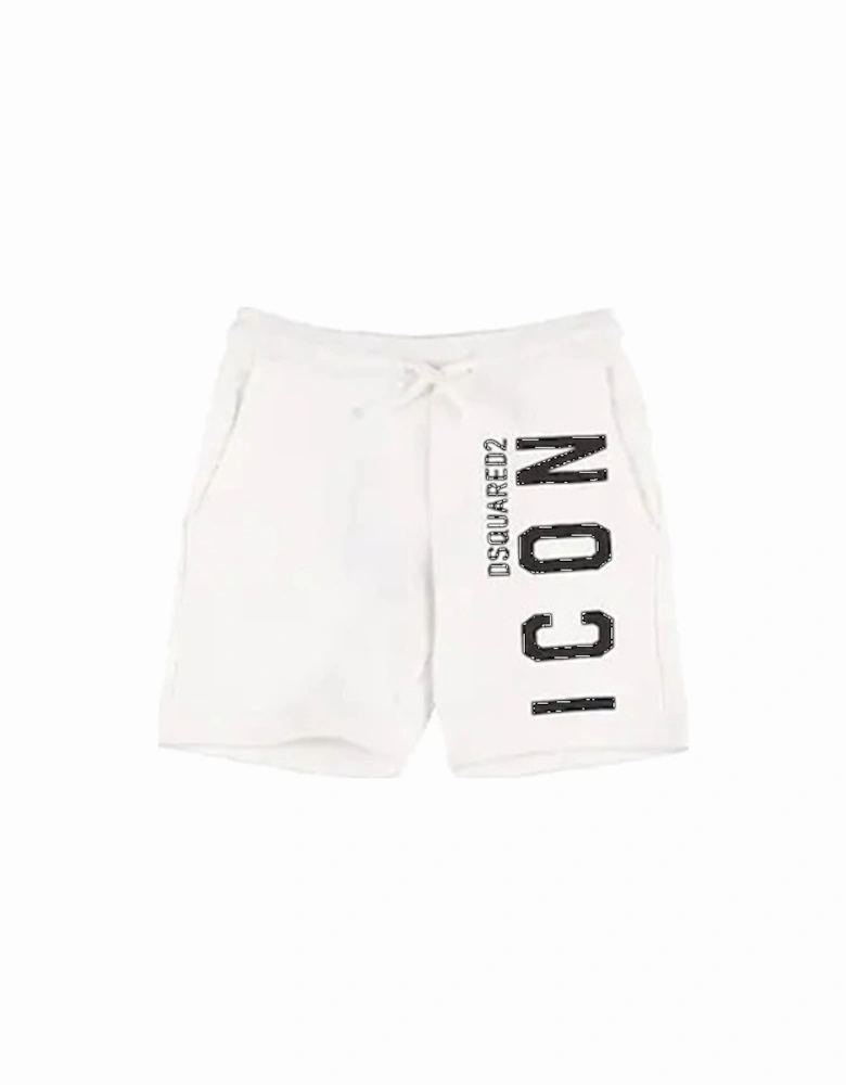 Boys Icon Print Cotton Shorts White