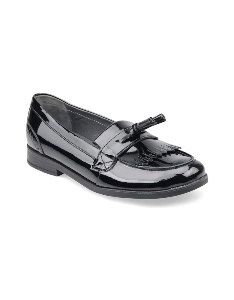 Sketch Patent Leather Slip On Loafer Girls School Shoes - Black