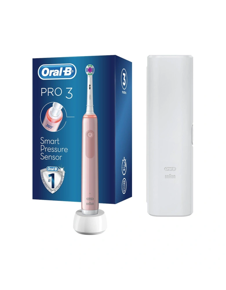 Oral-B Pro 3 - 3500 3DWhite - Pink Electric Toothbrush Designed By Braun + Bonus Travel Case