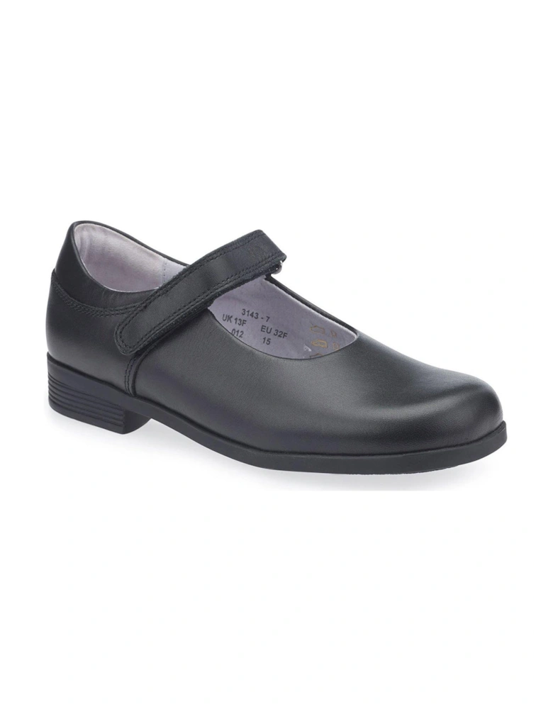 Girls Samba Mary Jane Riptape School Shoes - Black Leather