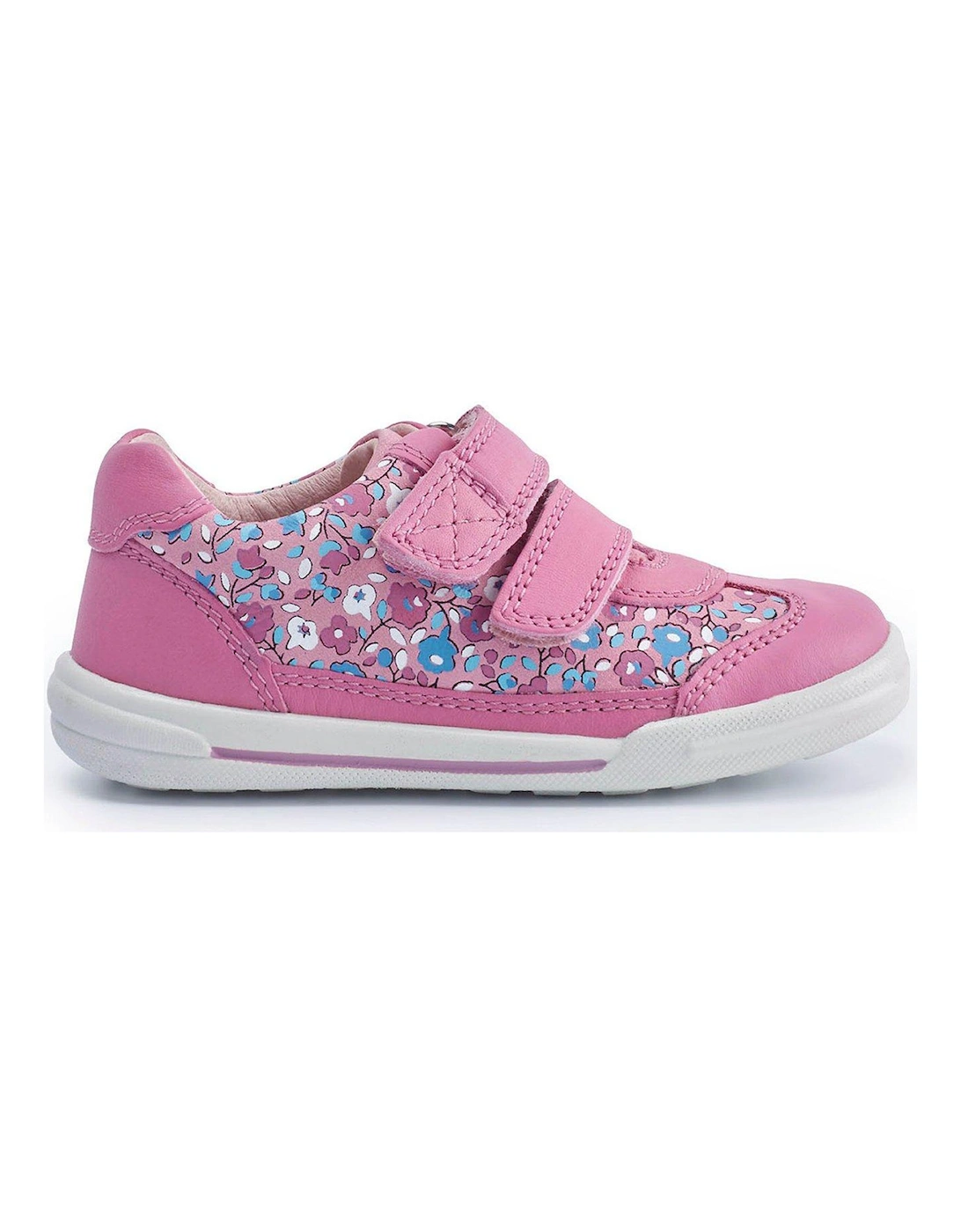 X Jojo Maman Bébé Chums Pink Floral Print Leather Double Riptape Girls Trainers - Pink, 2 of 1
