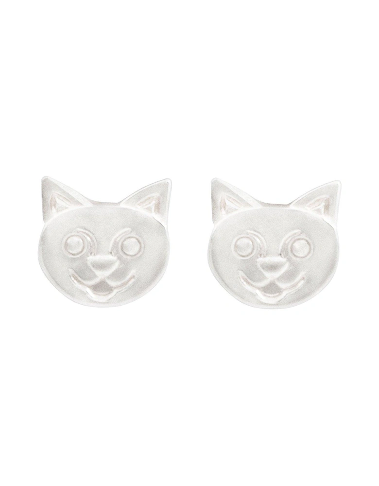 Sterling Silver Cat Face Stud Earrings