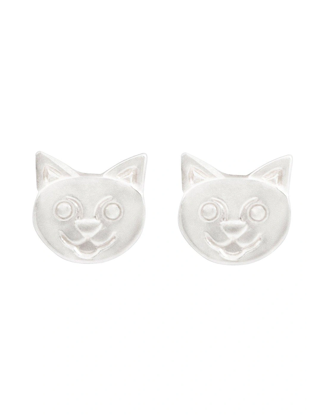 Sterling Silver Cat Face Stud Earrings, 2 of 1