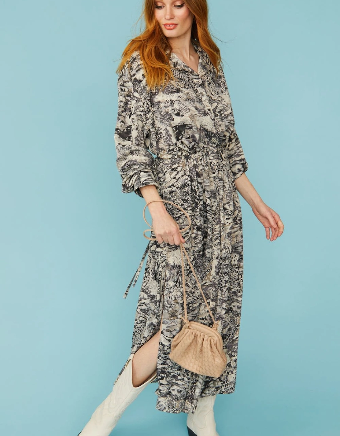 Maxi Grey Silk Blend Snake print Dress