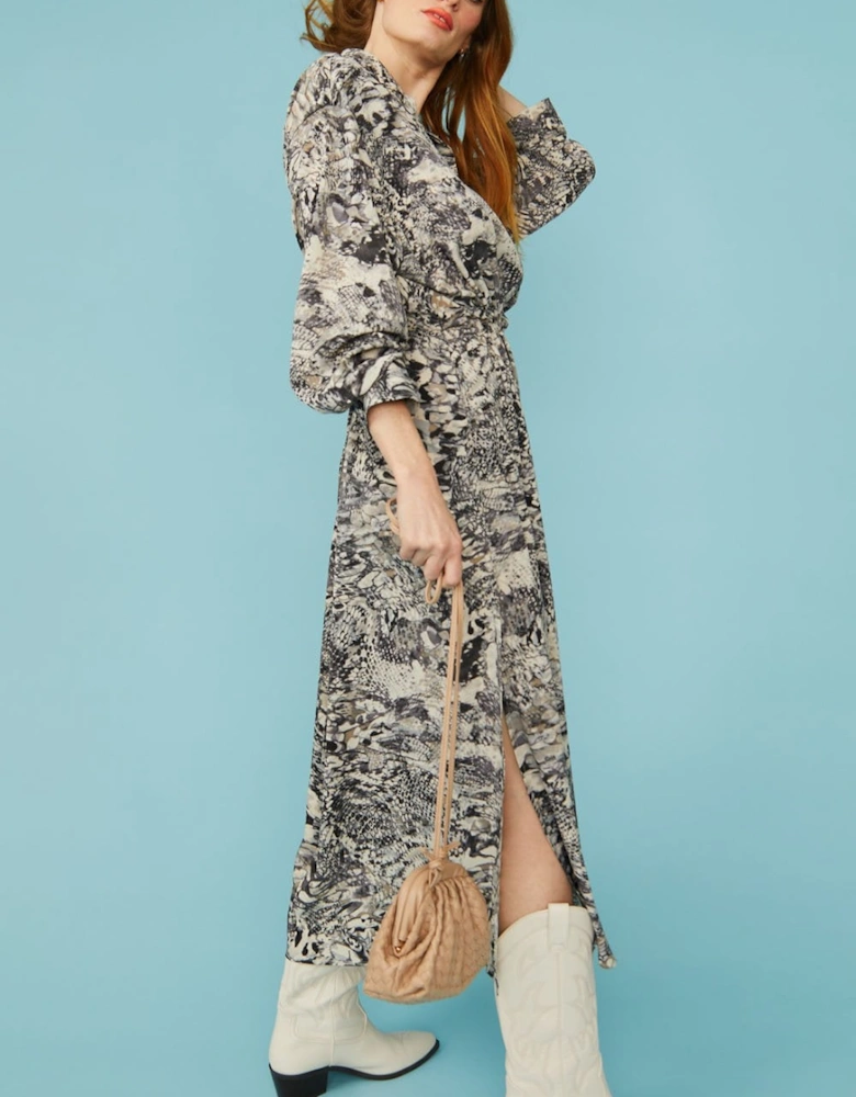 Maxi Grey Silk Blend Snake print Dress