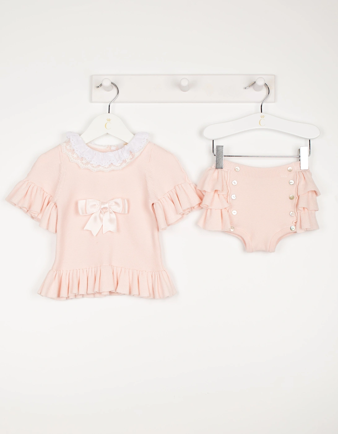 Baby Girls Pink Lace Collar Knitted Bloomer Set