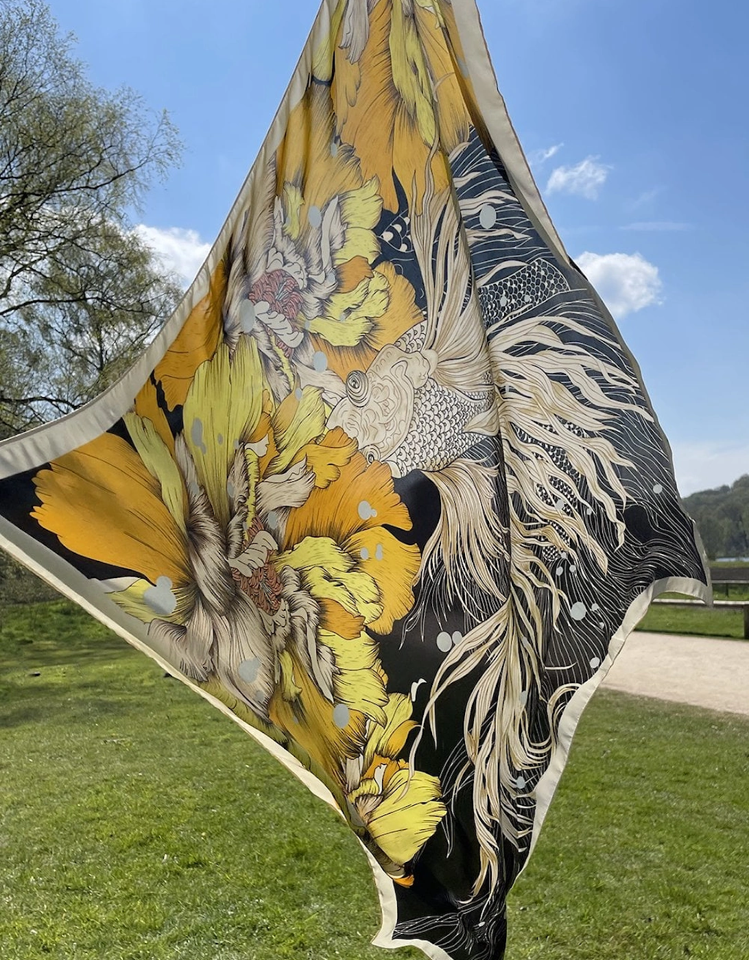 Black and yellow Silk Scarf