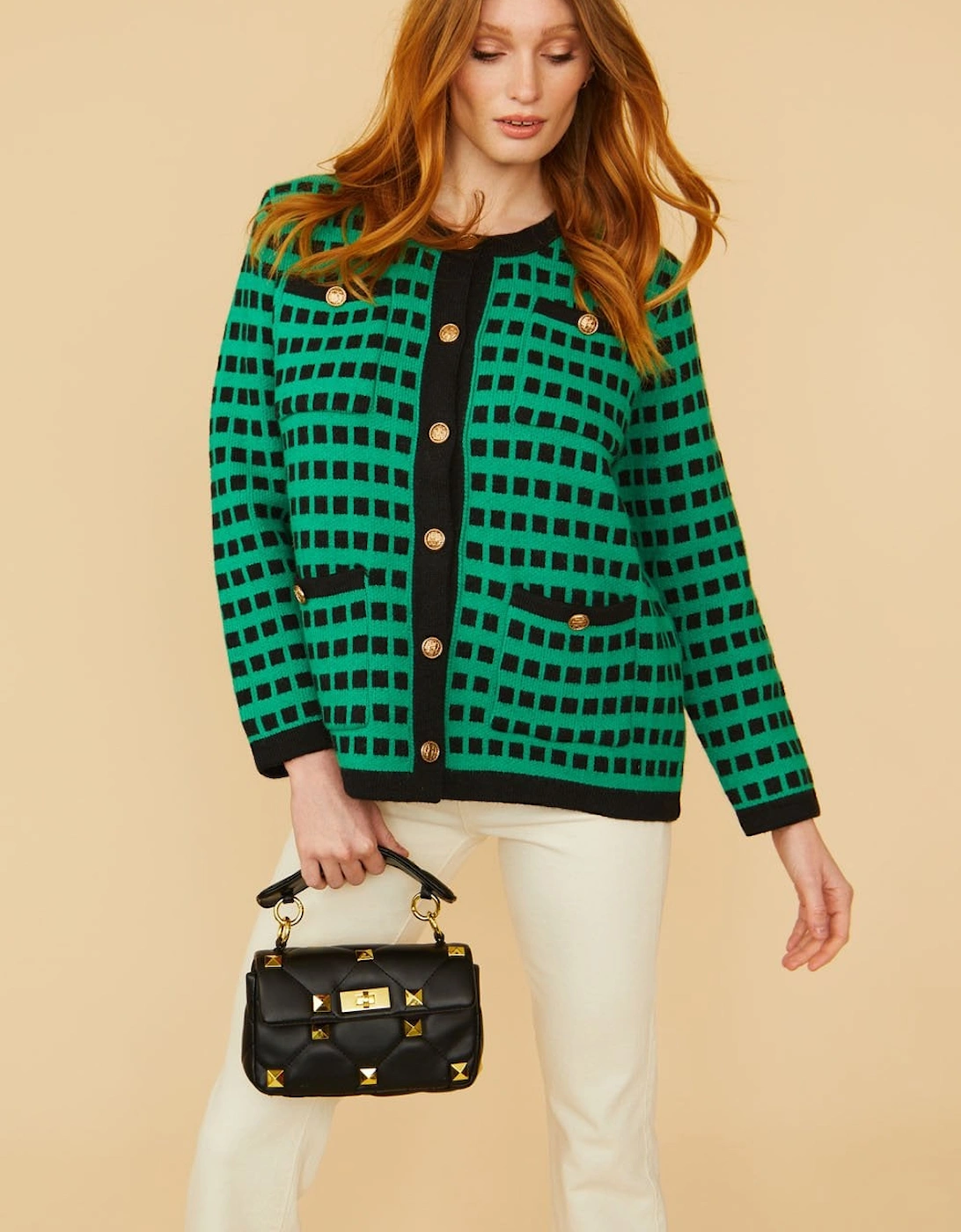 Green Banana Peel Cardigan with Statement Buttons