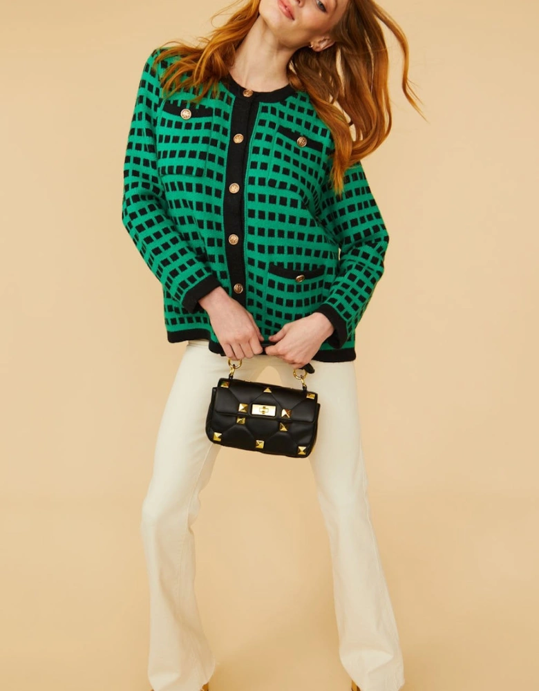 Green Banana Peel Cardigan with Statement Buttons