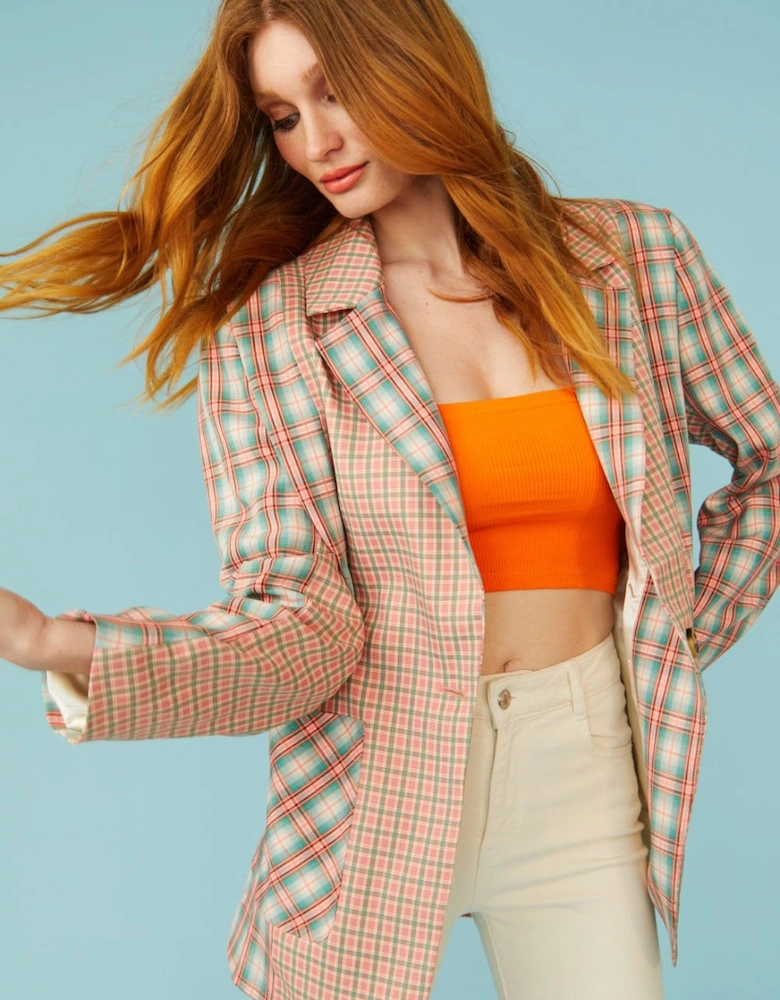 Pink and Teal Check Blazer Jacket