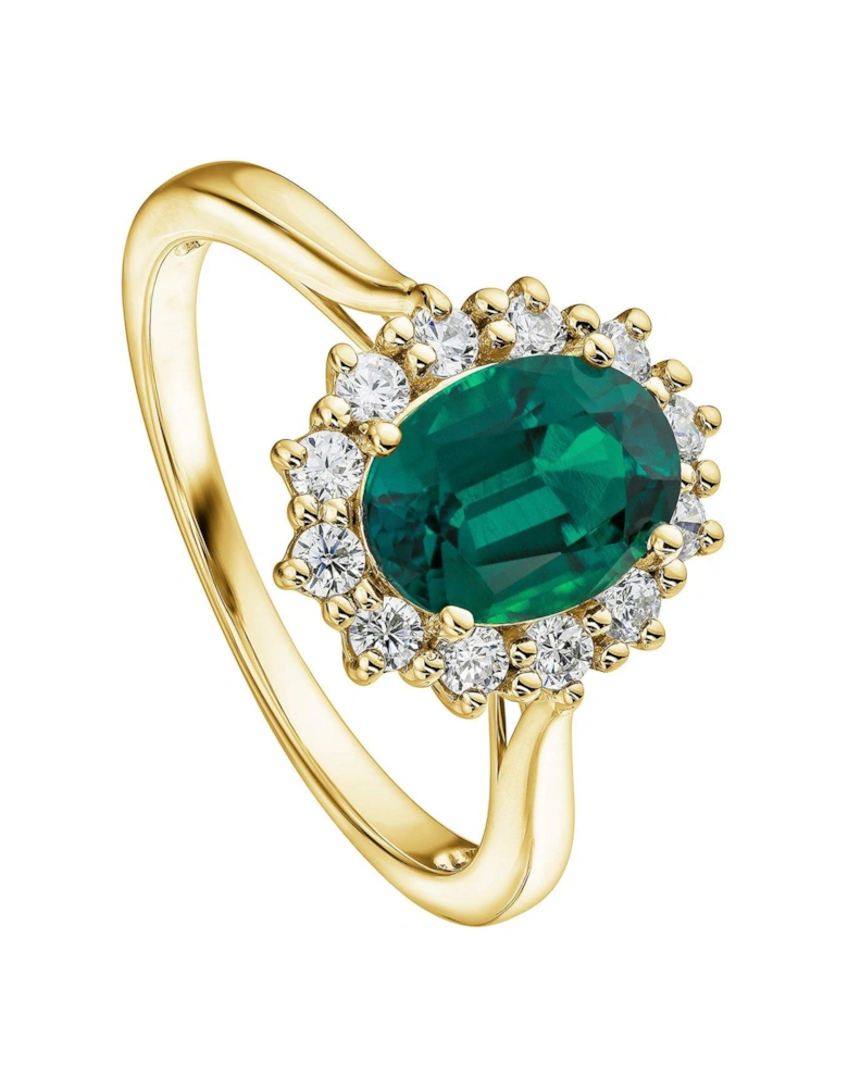 Cate 9ct Gold Created Emerald and 0.25ct Lab Grown Diamond Cluster Ring