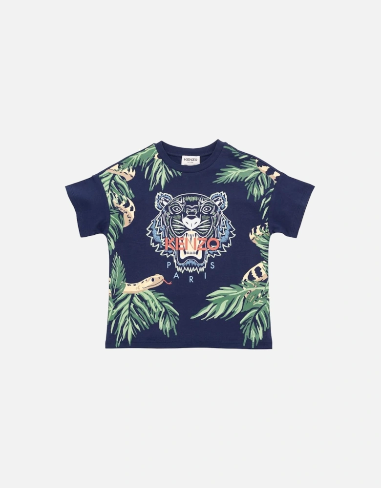 Boys Navy Leaf Print T-Shirt