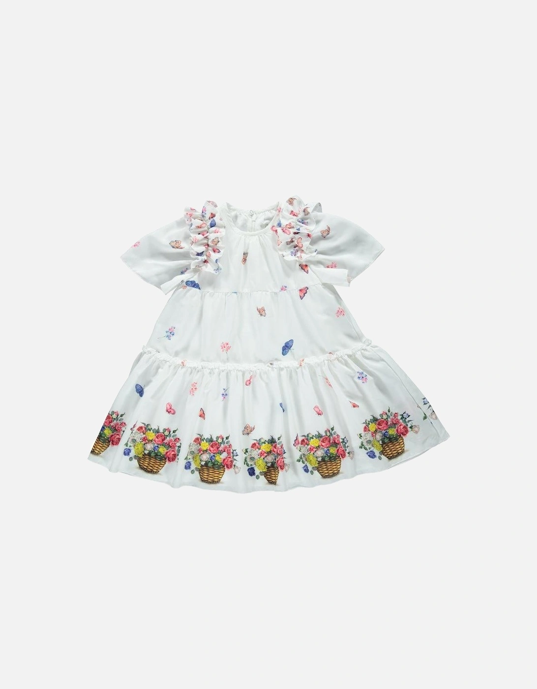 Girls White Flower Basket Dress, 3 of 2