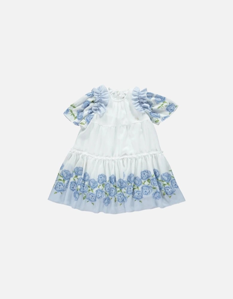 Girls Blue Rose Print Dress