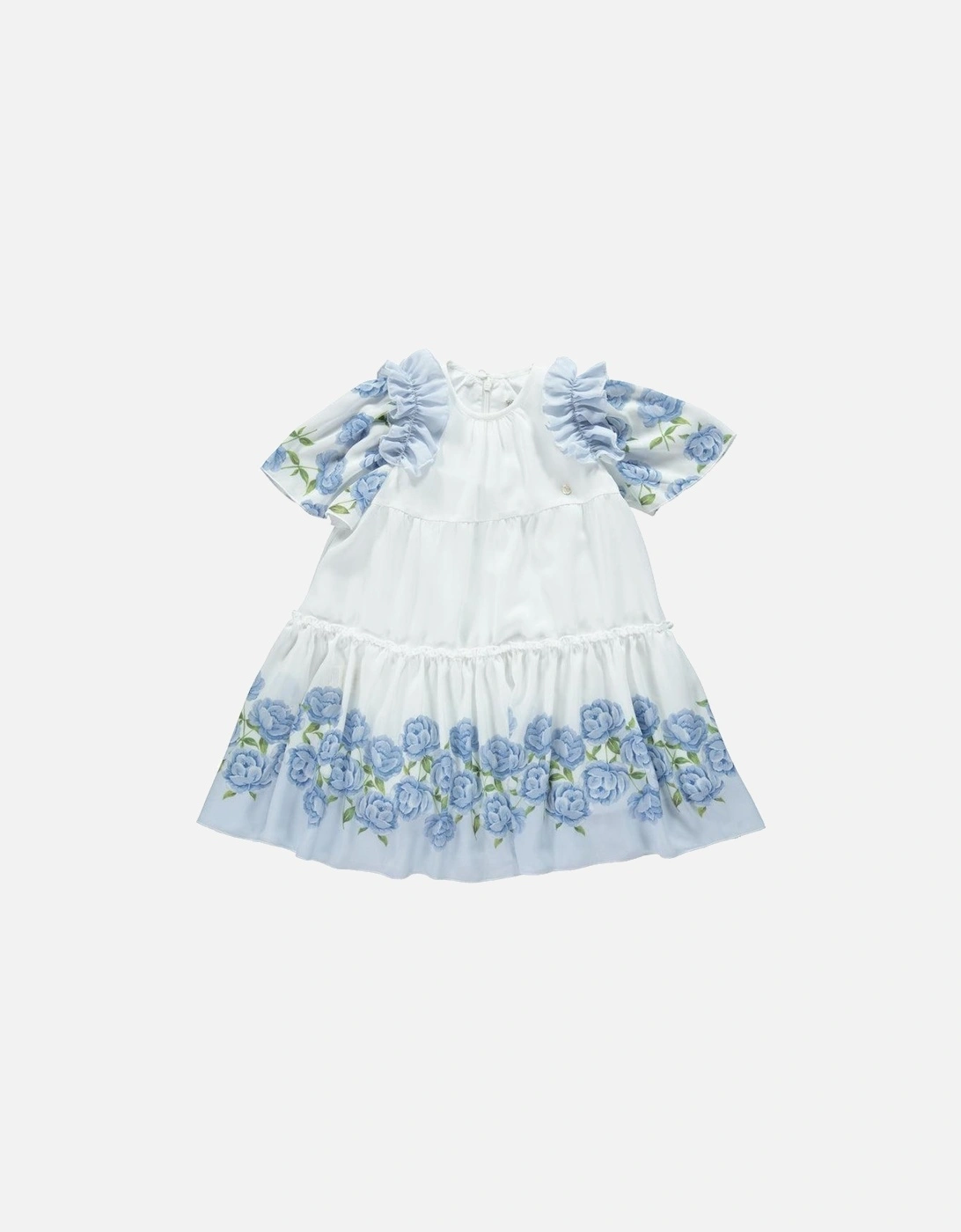 Girls Blue Rose Print Dress, 3 of 2