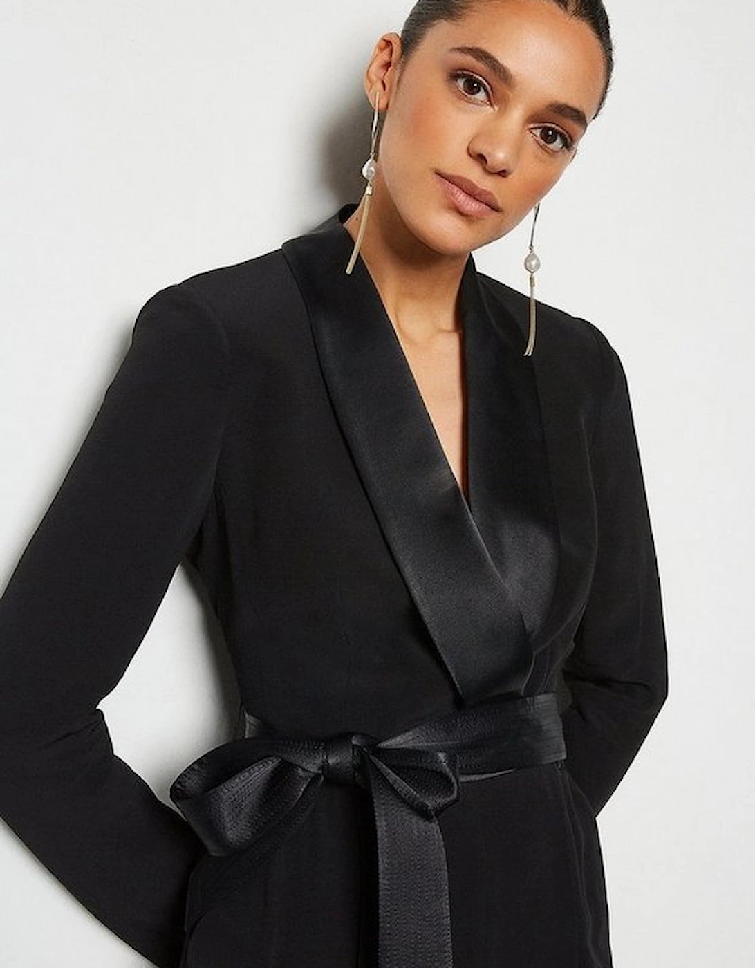 Tailored Tuxedo Belted Wrap Jumpsuit