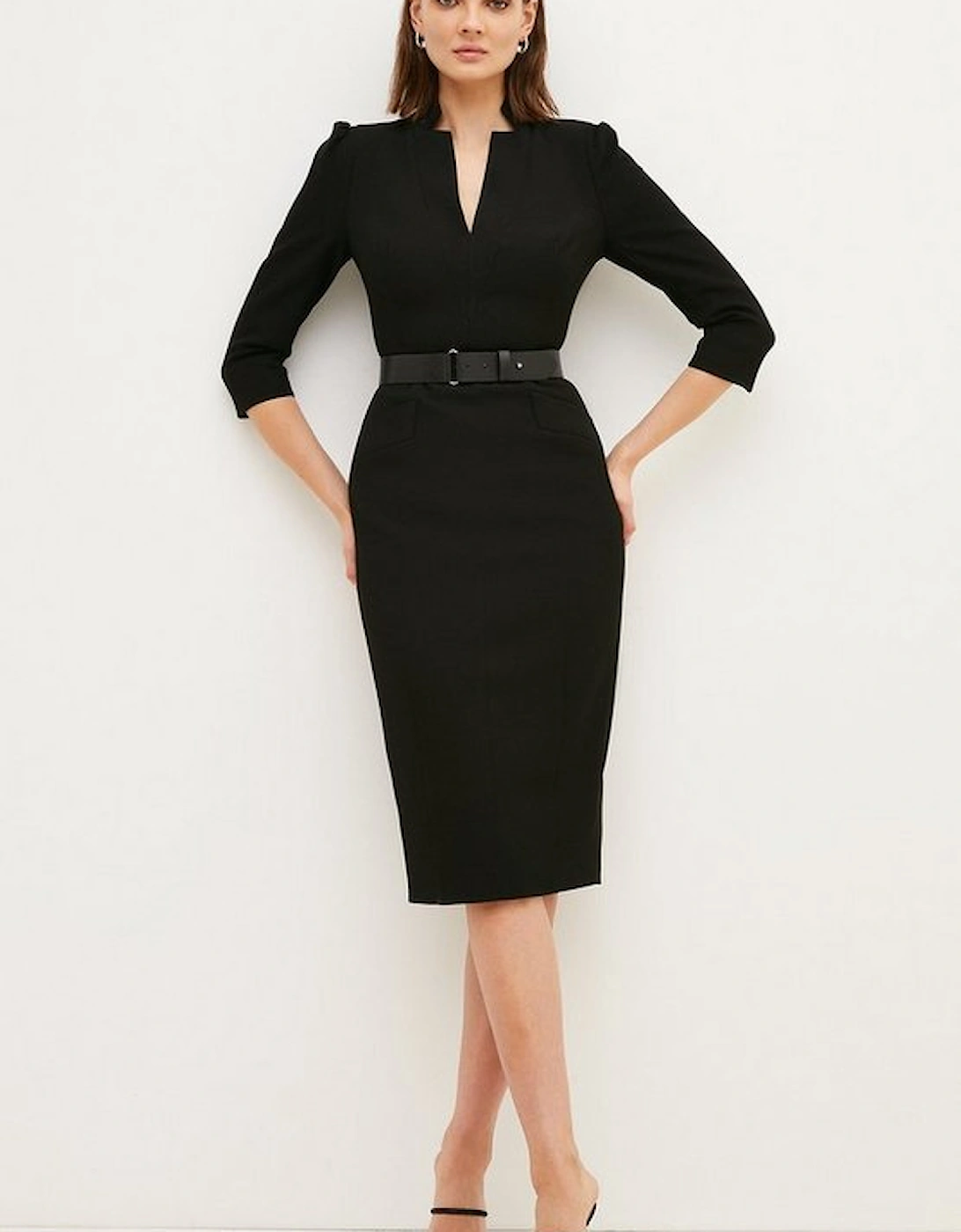 Forever Belted Midi Pencil Dress