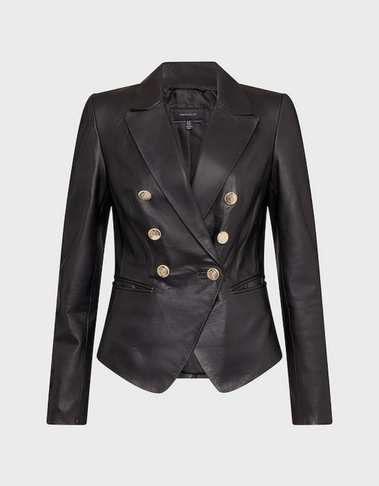 Leather Gold Button Blazer